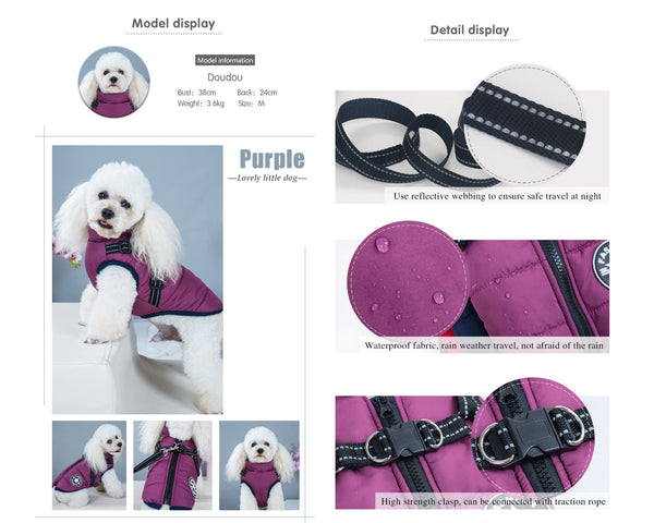 Fleece Lined Waterproof Warm Padded Dog Jacket, Insulated Fleece Waterproof Dog Coat