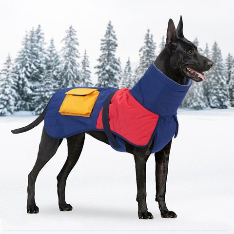 Dog's Cold Weather Waterproof Fleece Lined Coat With Pocket, Fleece Lined Multi Coloured Pet Jacket