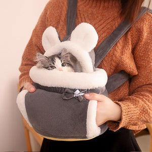 Cute Fleece Cat Carrying Sling Backpack, Soft Fleece Cat Transporter Backpack