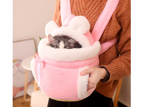 Cute Fleece Cat Carrying Sling Backpack, Soft Fleece Cat Transporter Backpack