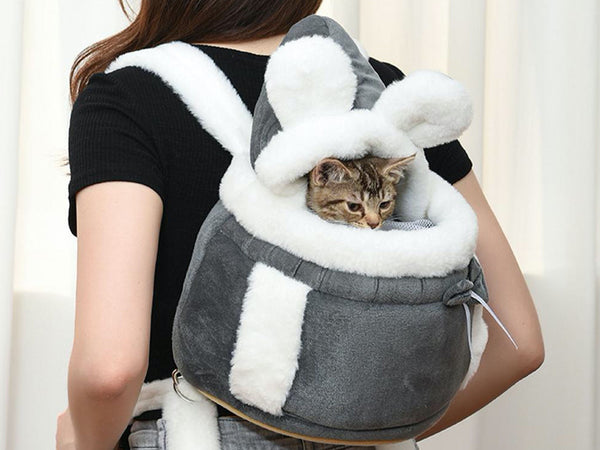 Cute Fleece Cat Carrying Sling Backpack, Soft Fleece Cat Transporter Backpack