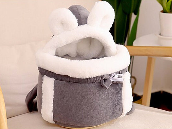 Cute Fleece Cat Carrying Sling Backpack, Soft Fleece Cat Transporter Backpack