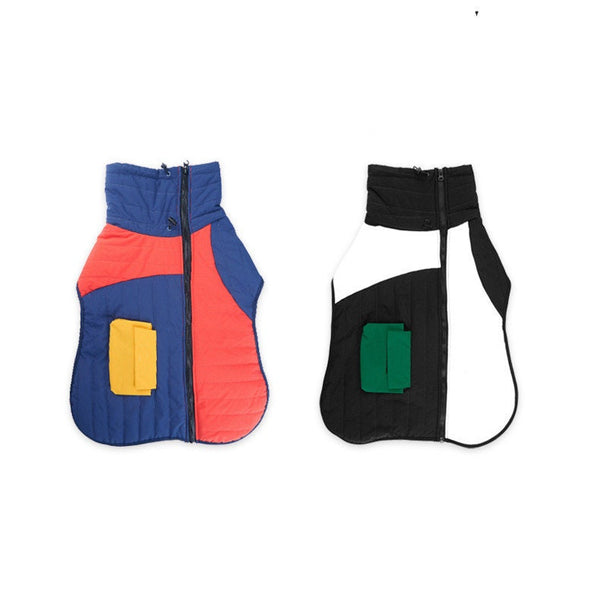 Dog's Cold Weather Waterproof Fleece Lined Coat With Pocket, Fleece Lined Multi Coloured Pet Jacket