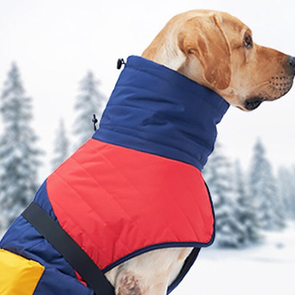 Dog's Cold Weather Waterproof Fleece Lined Coat With Pocket, Fleece Lined Multi Coloured Pet Jacket