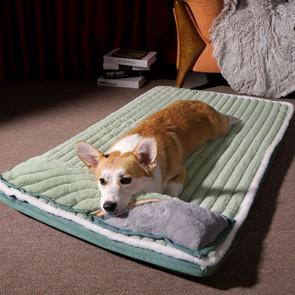 Large Dog Bed In Soft Fleece, Dog Mattress With Bolster Pillow