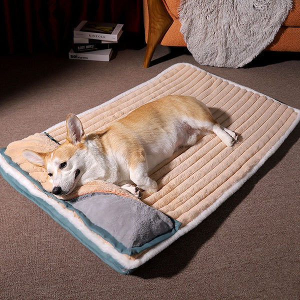 Large Dog Bed In Soft Fleece, Dog Mattress With Bolster Pillow