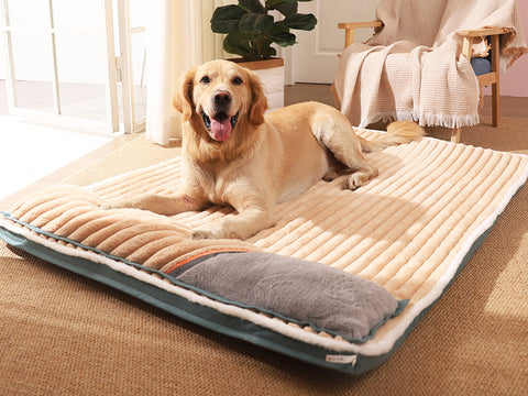 Large Dog Bed In Soft Fleece, Dog Mattress With Bolster Pillow