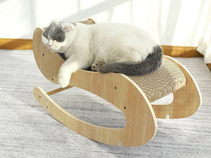 Cat Solid Wood Rocking Chair Bed With Wear-resistant Claw Sharpening Corrugated Paper