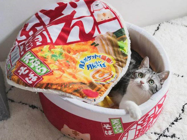 Plush Cat's Nest In Instant Noodles Shape, Soft Plush Ramen Cup Cat Bed, Funny Cat Shape Ramen Noodles Bed