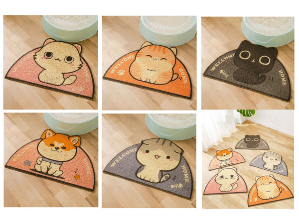 Large Cat Litter Tray Mat, Cute Cartoon Cat Litter Box Mats, Anti-Splash Cat Litter and Feeding Placemat for Pets