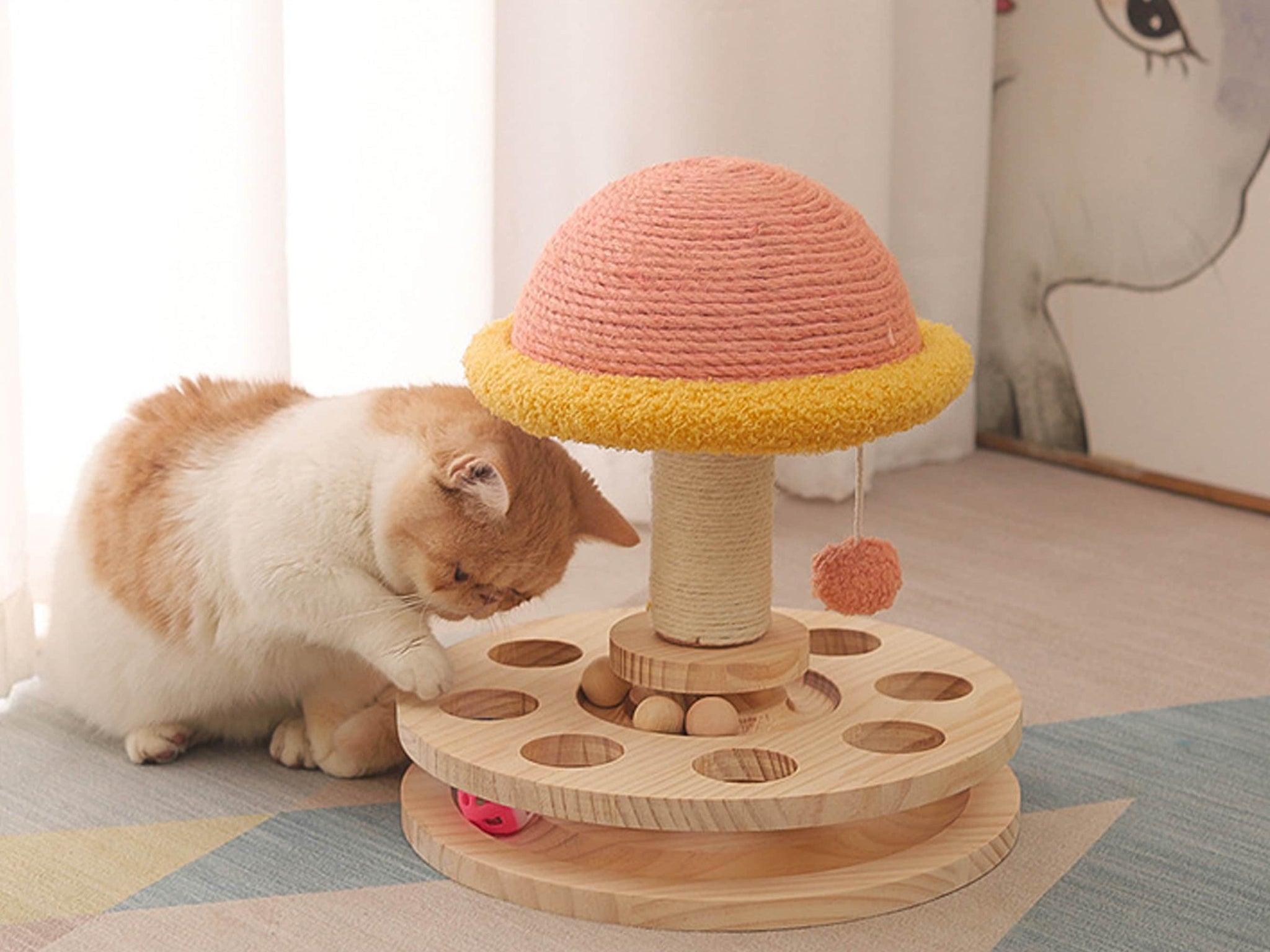 Wood And Sisal Turntable Cat Toy, Cat Claw Sharpening Toy, Cat Scratching Board, Cat Scratching Post