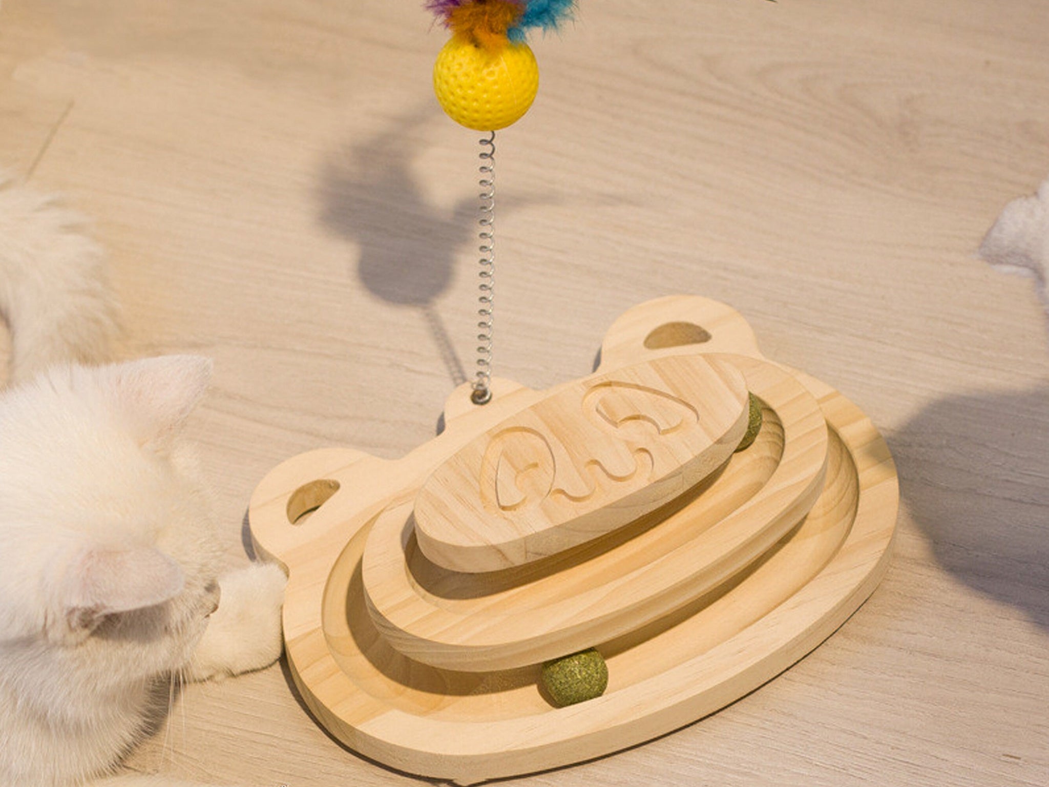 Cat Wooden Turntable Toy, Wooden Cat Toys, Interactive Kitten Play Toys