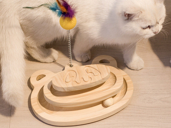 Cat Wooden Turntable Toy, Wooden Cat Toys, Interactive Kitten Play Toys