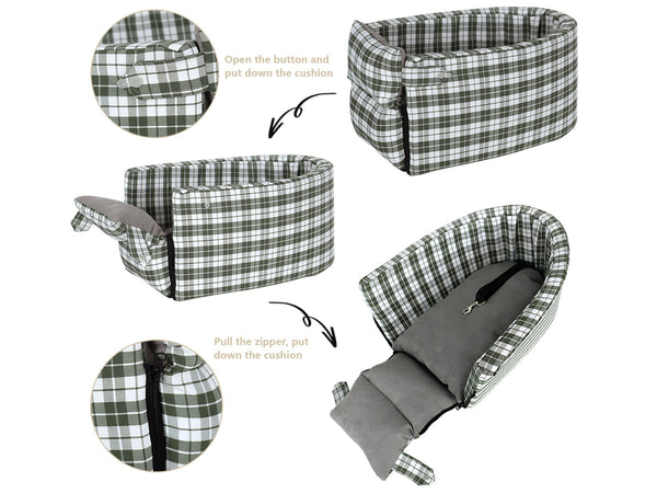 Dog Car Seat For Central Armrest, Small Dog and Cat Secure Car Booster Seat