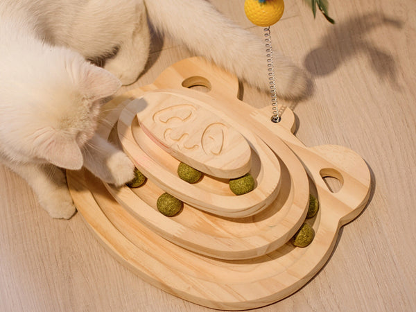 Cat Wooden Turntable Toy, Wooden Cat Toys, Interactive Kitten Play Toys